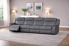 Grey Leather Gel 4 Seater Recliner Reclining Sofa - CLIFTON