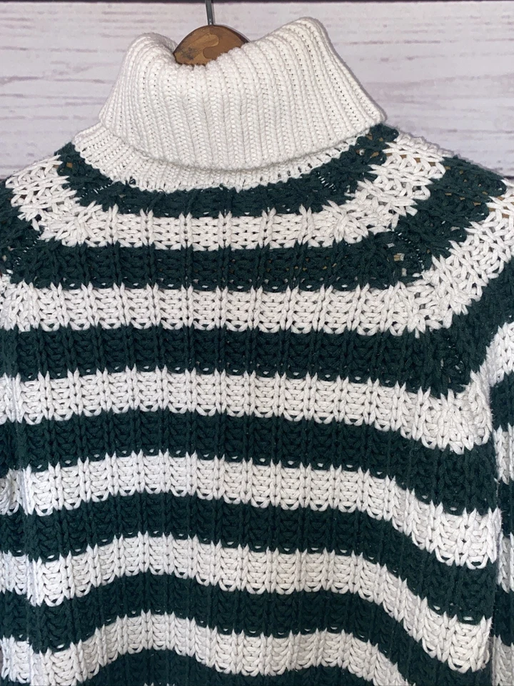 Chunky Open Knit Oversize Striped Cropped Turtleneck Sweater Women’s S Cozy - Image 2 of 4