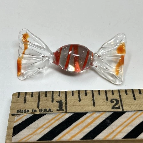 Murano Style Glass Candy Figurine Orange Swirl Small Vintage Décor