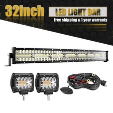 32 Inch Curved LED Light Bar Kit 2x 4 Inch Cube Pods 6 Modes Strobe Fog Lamp