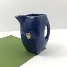 Vintage NILOAK Pitcher Square Blue Glaze Original Label Benton Arkansas Pottery