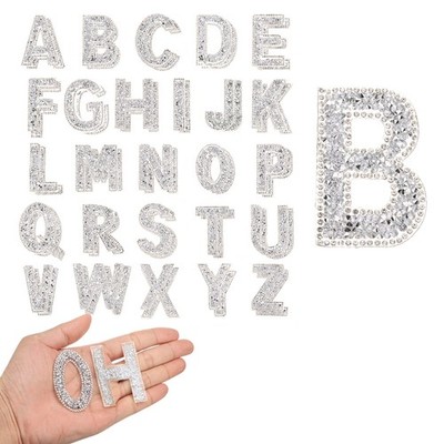 52pcs A-Z Self Adhesive Bling Pearl Rhinestone Iron on Letter Patch, Silver