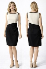 Chaps Ralph Lauren Dress 8 Black Ivory Stretch Sheath Sleeveless Career Church