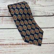 Burberrys Of London Silk Necktie Navy Blue Geometric Hand Sewn Made in USA