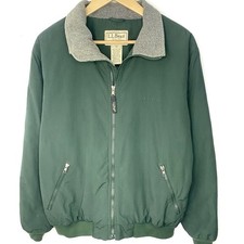 Vintage LL Bean Men s Olive Green Fleece Lined Bomber Warm Up Jacket Size Medium