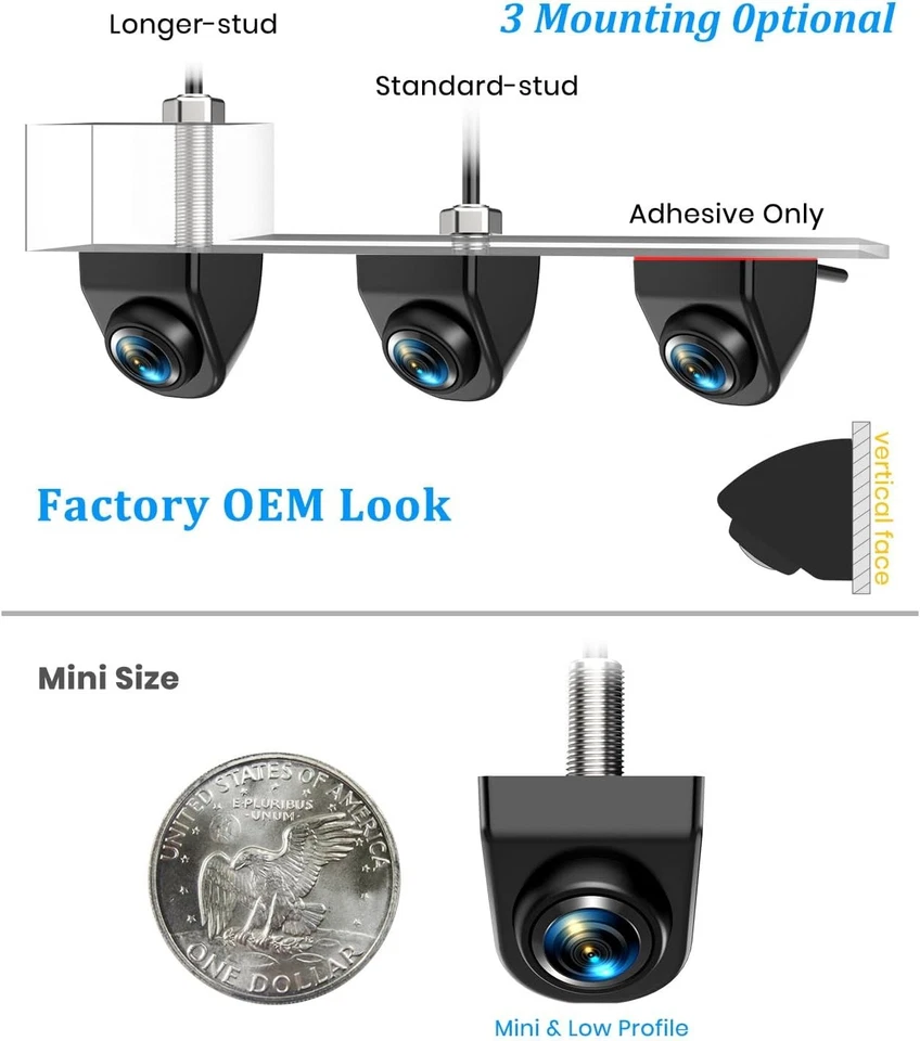 180° Front & Backup Camera OEM Mini Style IP69K Waterproof Low Light SUV Truck - Image 4 of 4