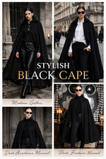 Vintage 70s Wool Cape Coat Korannow London Mey&Edlich Black Sherlock Cloak 36-42