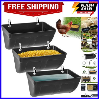 3 Pack Hanging Chicken Feeder Waterer Trough 4 Quart, Goat Feeding Supplies, ...