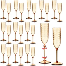 24 Pack Detachable Plastic Champagne Flutes 5.5 oz Champagne Glasses Wedding ...