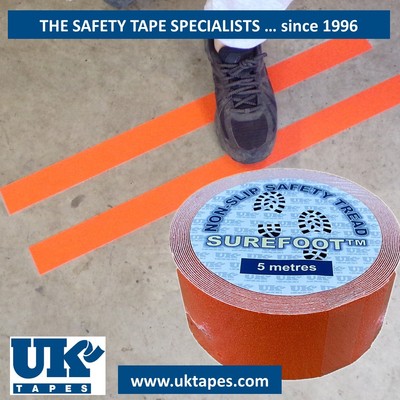 SUREFOOT Antirutschband: Schleifmittel selbstklebende Sicherheitsprofil - ORANGE - 50mm x 5M
