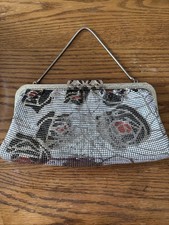 Vintage Rose Mesh Evening Handbag Metal Clasp
