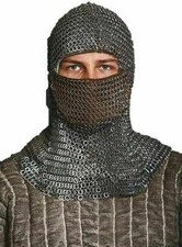 Chainmail coif with mask 9mm Flat ring riveted with solid rings