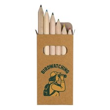 6 x 'Birdwatching Person with Binoculars' Short Colour Pencils PE00080394 