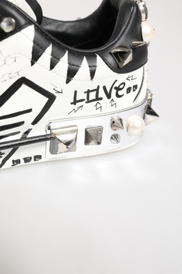 DOLCE & GABBANA Shoes White Studded Printed Low Top Sneakers EU42