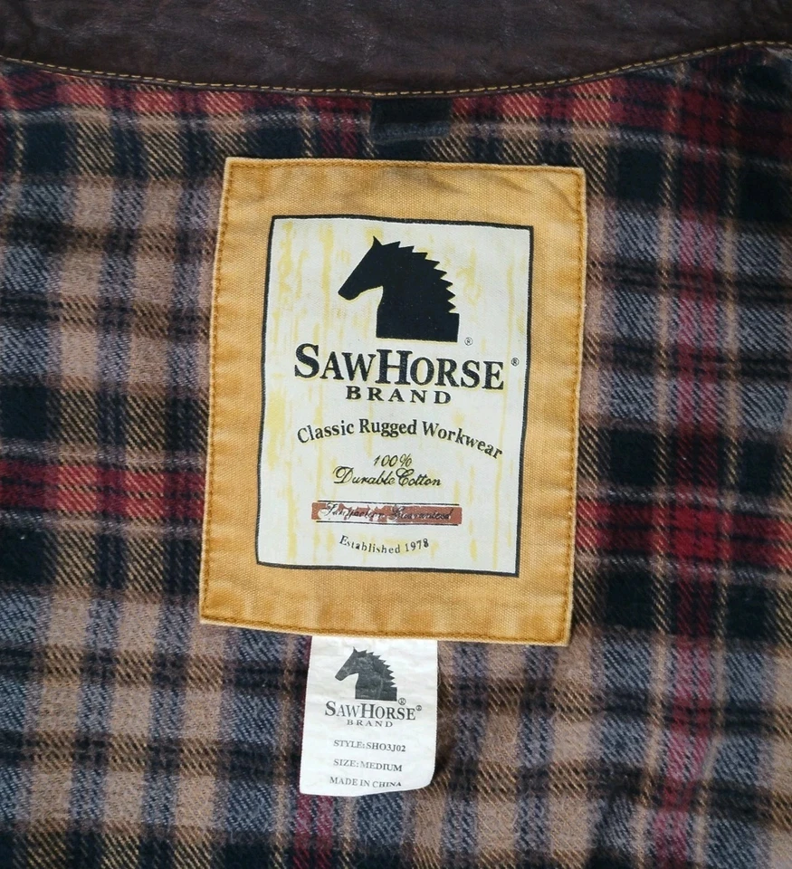 Chaqueta de Campo Sawhorse Abrigo para Tareas Para Hombre Mediano Tostado Franela Forrada Cuello de Cuero  Foto 3 de 4