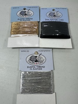 Create A Crafts Lot of 3pc Silver Black Gold Elastic Cord String Thread Craft