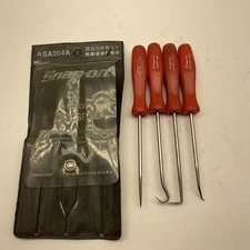 RARE VINTAGE SNAP ON ASA204A RED HANDLED 4PC MINIATURE PICK SET