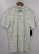 Huk Polo Shirt Mens Medium White Green Tropical Beach Performance UPF 50 NEW