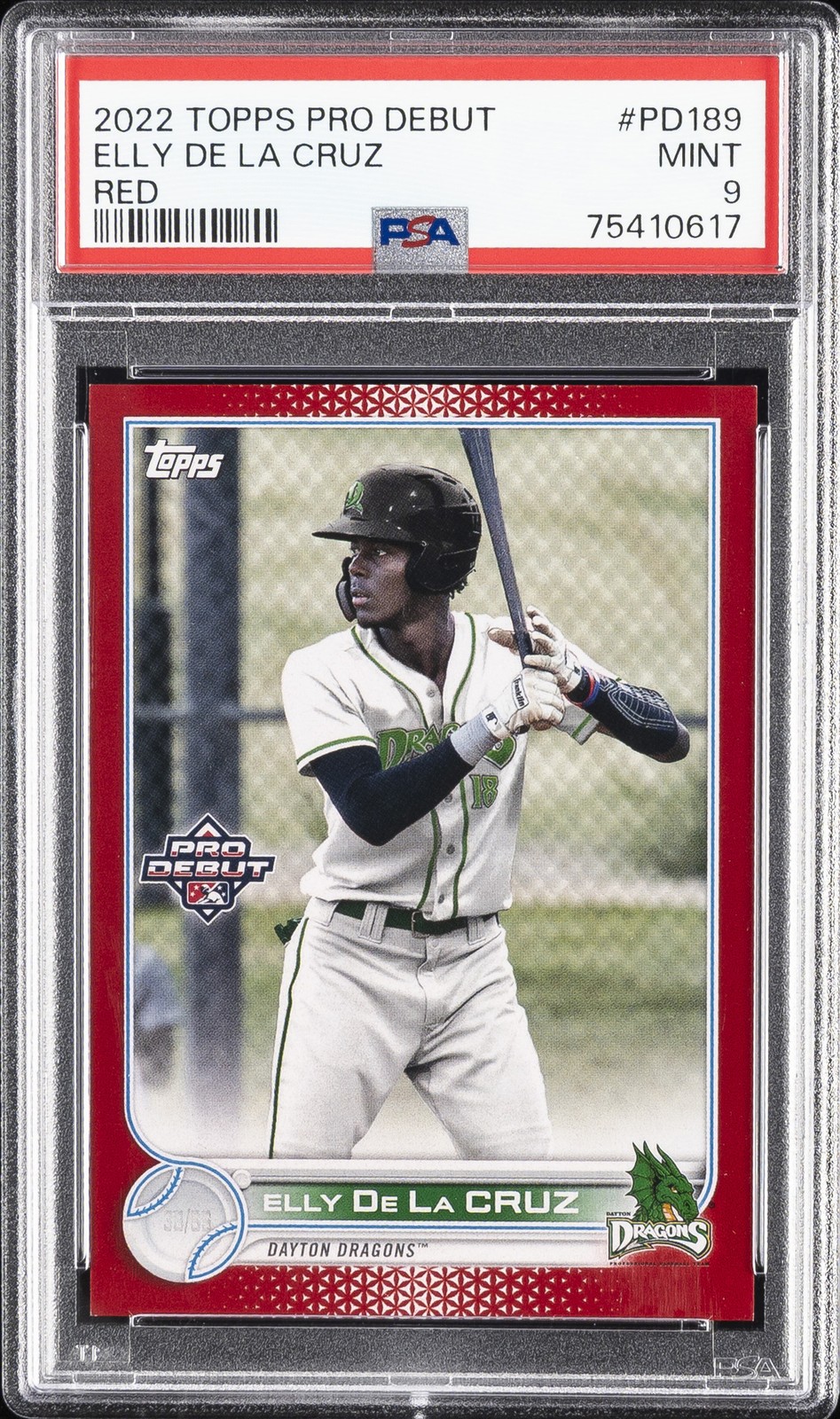 2022 TOPPS PRO DEBUT RED #PD189 ELLY DE LA CRUZ 7/10 PSA 9
