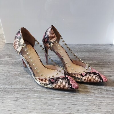 Kurt Geiger Studded Snakeskin Pointed Toe Stiletto Court Heels Shoes Size  (38) UK