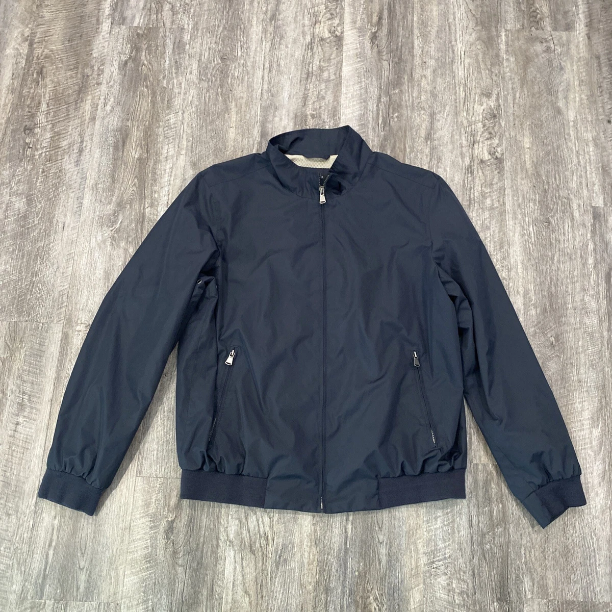 Van Heusen Lined Windbreaker Water Resistant Full Zip Blue Jacket