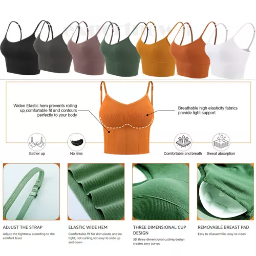 Women Strappy Sport Yoga Low U-Back Bralette Padded Bra Crop Top Cami Vest Tank - Bild 7 von 43