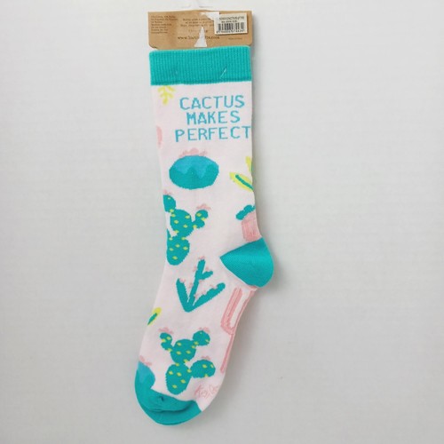 Women Boy Sock Crew Karma Cactus Makes Perfect Practice Blue Pink Cotton NWT NEW - Picture 2 of 9