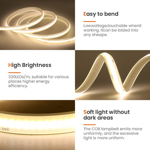 DC24V 480 COB LED Strip Lights Waterproof IP68 Tape Rope Cabinet Kitchen Light - Picture 3 of 15