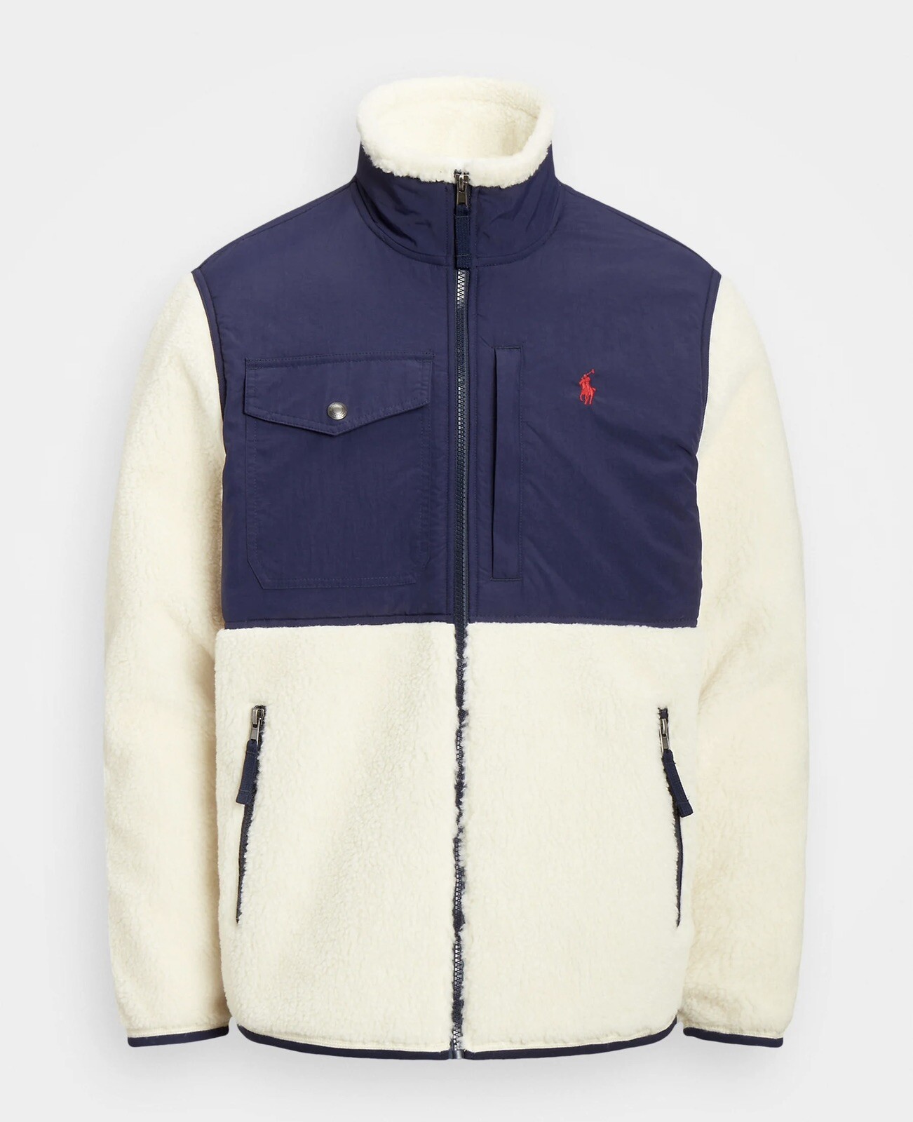 Polo Ralph Lauren Icon Hybrid Borg Jacket Navy/Cream | Size: S | RRP-£230