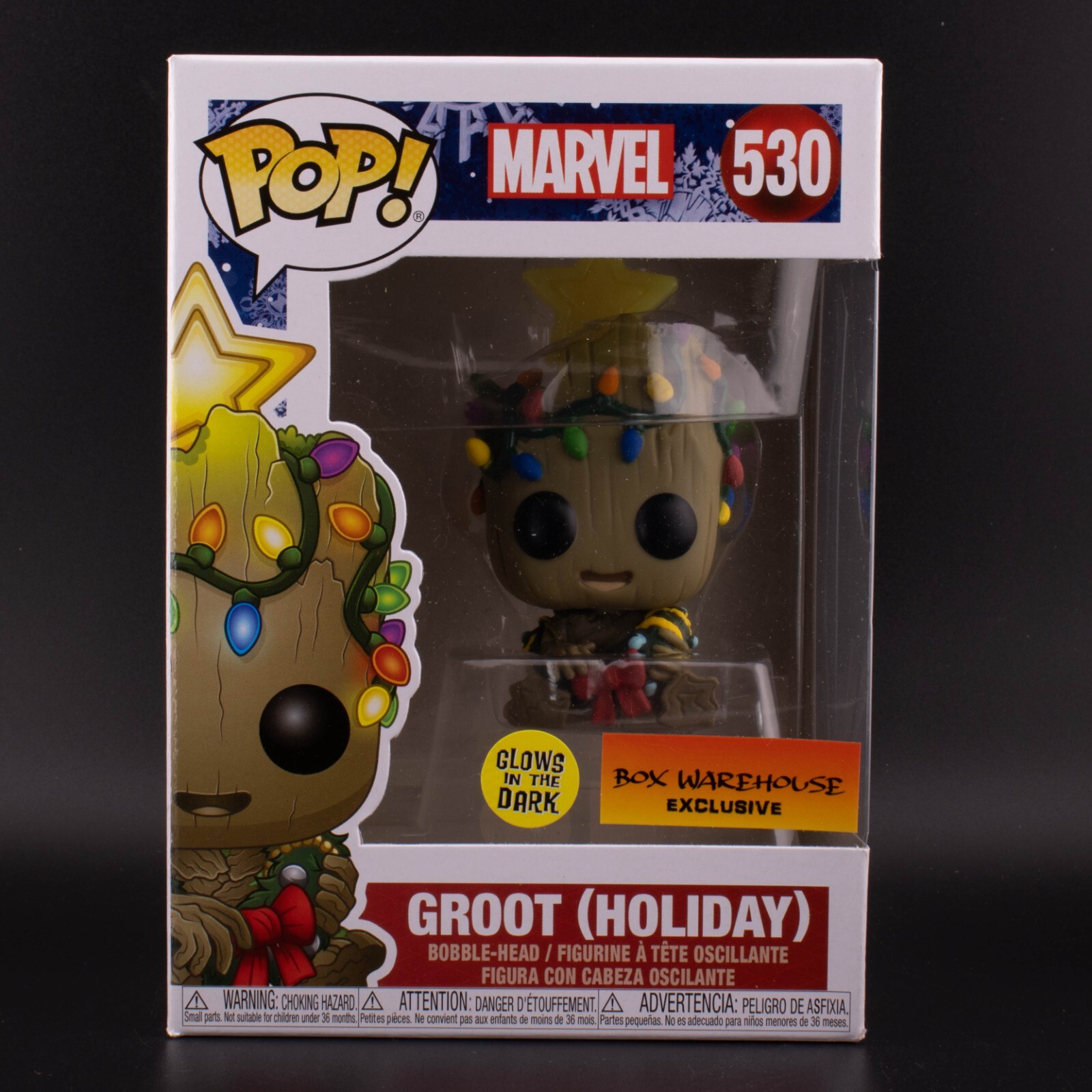 Figura Funko Pop Marvel Holiday Groot Gitd Lights Con Protector Edición Especial