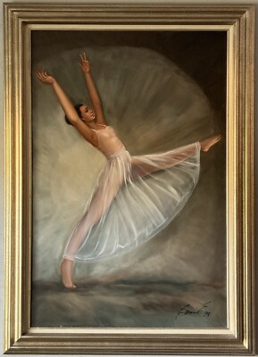 GREAT VINTAGE BALLERINA WOMAN OIL PAINTING MODERN BALLET DANCER DANCE ART BEAUTY