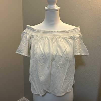 American Eagle Outfitters Women's Off Shoulder Smocked Top Shirt Size M Ivory