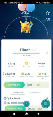 Pikachu ( Flying With Balloos ) ( Level 1 ) Pokemon Tr@de Go