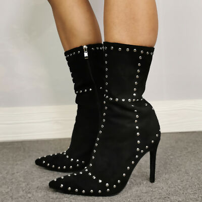 Occident Women's Sexy Rivet Pointed Toes High Heels Ankle Boots Shoes Clubwear