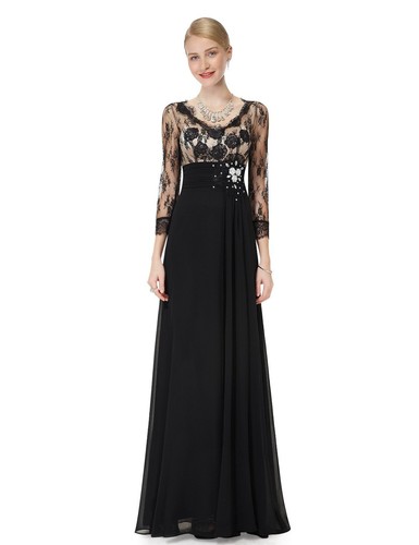 Ever Pretty black Lace 3/4Sleeve Rhinestone Crystal V-Neck Evening Dress UK8&10 - 第 1/13 張圖片
