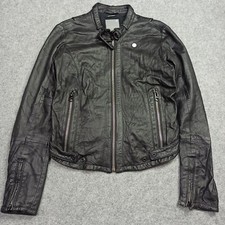 G-Star Raw Damen Echtleder JACKE GRÖSSE S Schwarz Lamm Maserung Moto Zip Biker