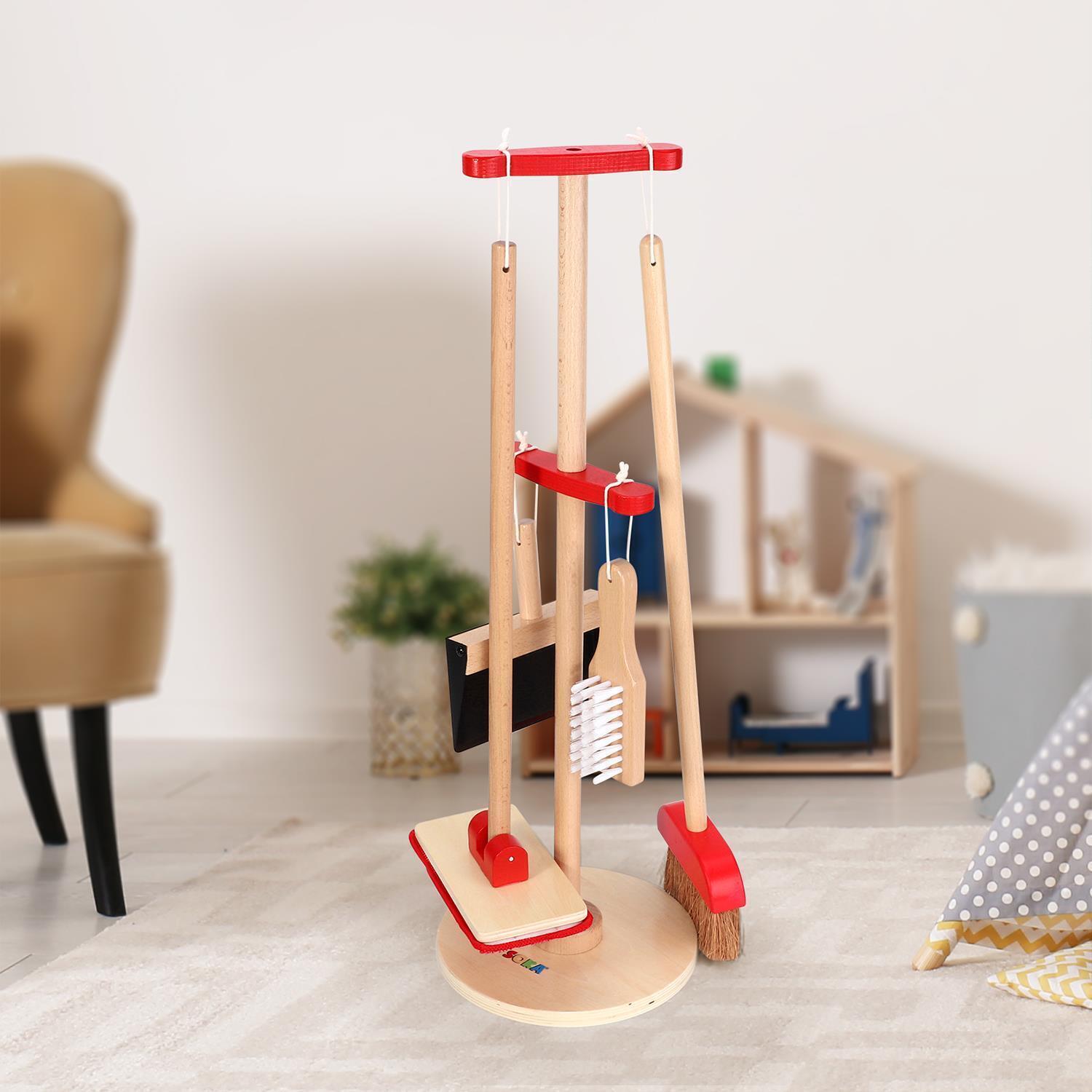 11PC Toy Cleaning Kit with Broom Mop Dustpan Brush & Stand For Pretend Play
