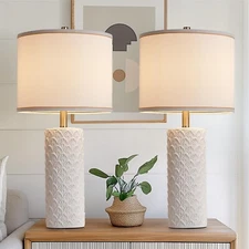 27" Farmhouse Bedside Table Lamp Set of 2, White Modern Ceramic Lamps for Liv...