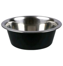 Large Dog Bowl NON-SKID Black & Stainless Steel 8in 52oz Food / Water Dish