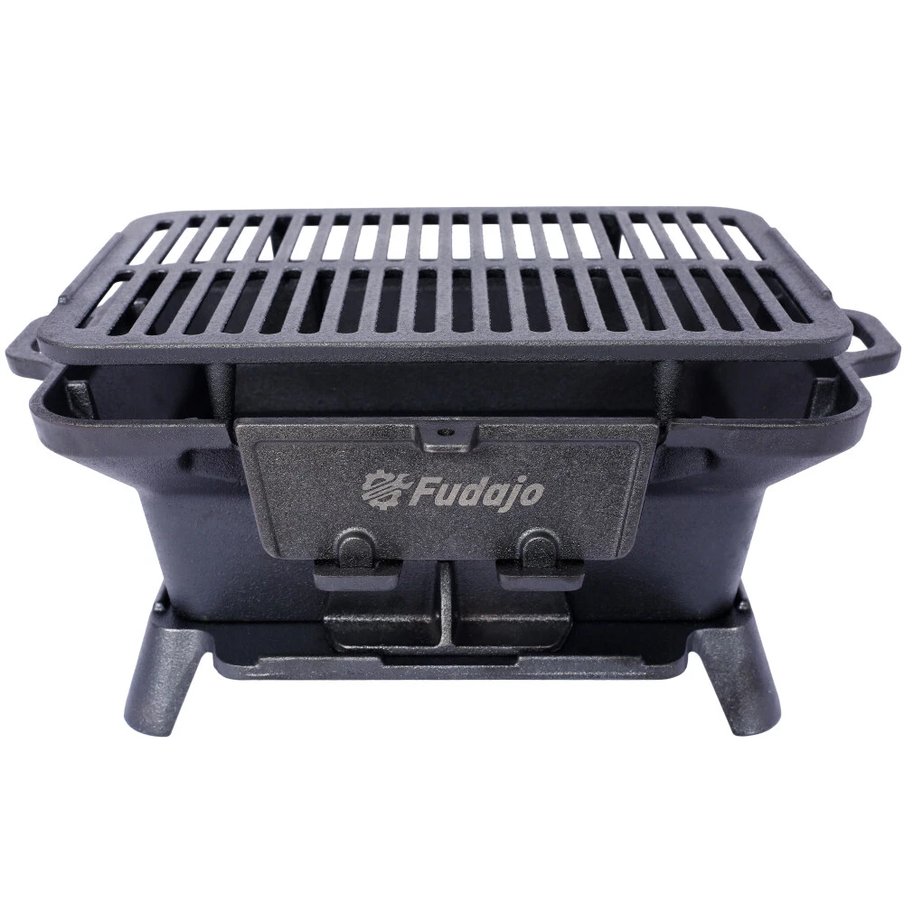Cast Iron Grill Outdoor Portable Charcoal Grill + Tabletop Skillet Camping Stove