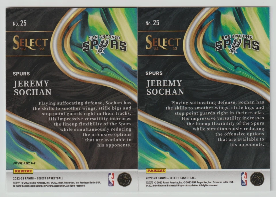Jeremy Sochan 2 Lot - 2022-23 Panini Select Silver Prizm Sensations #25 RC - Image 2 of 2