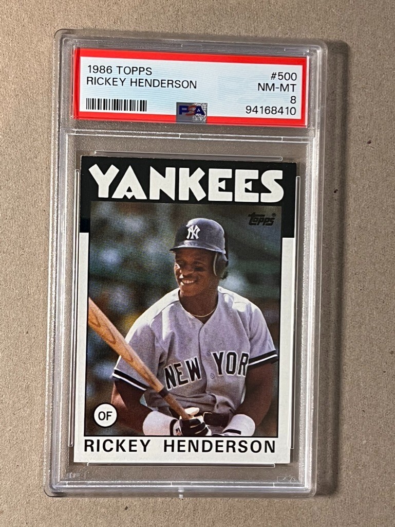 1986 Topps #500 Rickey Henderson HOF New York Yankees   PSA 8  NM-MT
