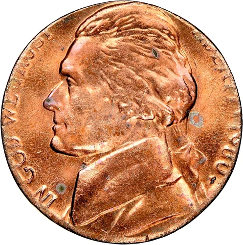 1980 Jefferson Nickel  Struck on 1c Planchet  RED NGC MS64RD  COOL Error!