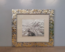 Quadro in Argento Baita in Montagna  Alpi Dolomiti Panorama 52 x 46. Ag 925, 9 g