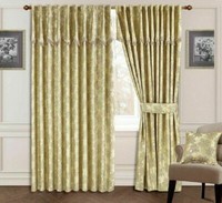 Pencil Pleat Curtain with Attached Pelmet Pair Fully Lined Jacquard Free Tieback