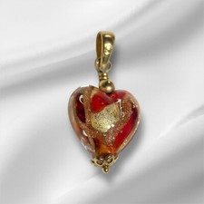 Collana ciondolo cuore vetro artistico Murano Italia e oro 375/9kt metallo prezioso