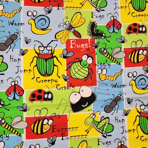 Fabric Remnant Creepy Crawly Worm Ant Bugs Hop Jump Buzz Primary Colors 1 Yard - Picture 3 of 6