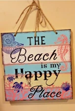 Beach Lover Wooden Plaque-Beach Decor 12x 12 The Beach Is My Happy Place NEW 