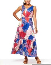 New DG2 by Diane Gilman Womens patchwork Print Tiered Maxi Dress Multicolor Md