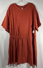 Old Navy Women’s Plus 2X Waist Defined Mini T-Shirt Slub Dress SS Fox Brown NWT